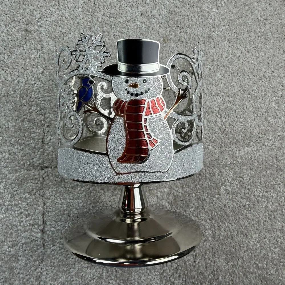 New Bath & Body Works Christmas 3 Wick Candle‎ Holder Cardinal Snowman Pedestal